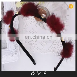 Small Genuine Mink Fur Balls Hair Hoop for Girl Handmade Fur Accessory thumbnail-1