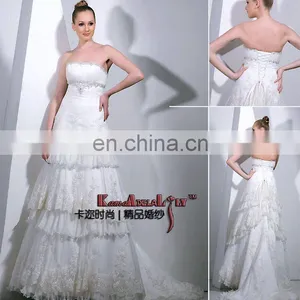 2015 New Style Wholesale/custom-made Empire Line Train Satin Wedding Dres EB900 thumbnail-1