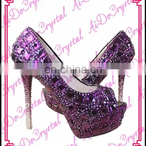 Aidocrystal Purple Luxury Crystal Diamonds Heels Pumps Wedding Shoes Handmade High Heels for Women thumbnail-1