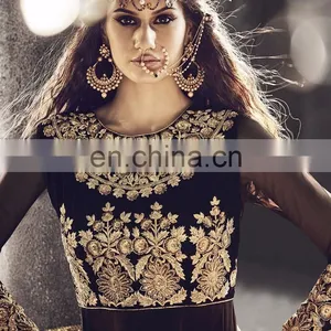 Brown Colored Pure Georgette Heavy Embroidered Suit. thumbnail-2