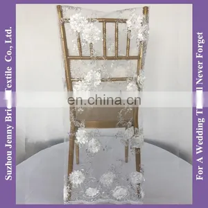 C462A Ivory Chair Cap Covers Embroidered Lace Sequin Chair Cover Chair Sash thumbnail-4
