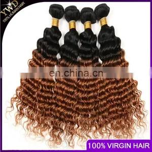 Ombre Hair Extensions Brazilian Virgin Hair Deep Curly 3Pcs Brazilian Ombre Curly T1B/30 Hair Extension Dropship 10-26INCH thumbnail-5