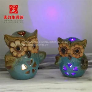 European-style Creative Retro Home LED Lamp Hollow-out Owl Resin Crafts Decorations thumbnail-1