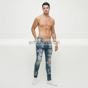 DiZNEW Spray Denim on Factory Wholesale Printing Dark Blue Fashion Mens Plus Size Pants & Jeans thumbnail-6