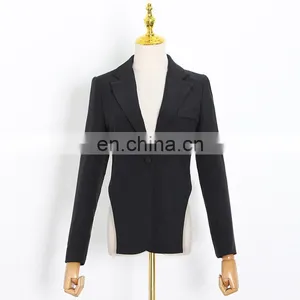 Ladies Fashion Casual Suit With Back Metal Chain Decoration Black Suit Jacket Women Blazers Suits thumbnail-5
