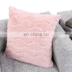 Luxury Warm Pink Sequin Faux Rabbit Fur Cushion With Shepa thumbnail-1