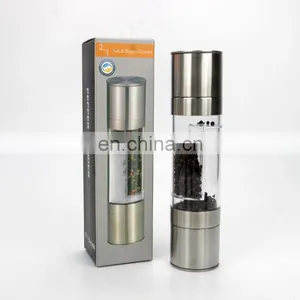 2 in 1 Stainless Steel With Adjustable Ceramic Grinding Mechanism Clear Acrylic Body Salt And Pepper Grinder thumbnail-2