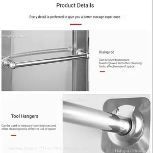 Space Saving Slim Single Door Cleaning Cabinet With Ventilation | 1800x420x390mm Metal Mop Storage for Narrow Spaces thumbnail-4