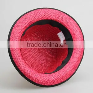 2015 Factory In-stock Natural Round Straw Hat 56cm For Adults Fedora Hat Sraw Hat for Mens Red /blue/green/rose thumbnail-4