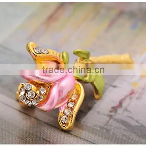 Fashion Elegant Pink Rose Crystal Flower Small Scarf Ring Brooch thumbnail-2