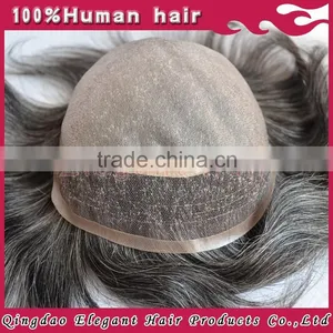 Qingdao Elegant 2015 Wholesale Website Cheap High Quality Indian Hair Mens Toupees Grey thumbnail-3