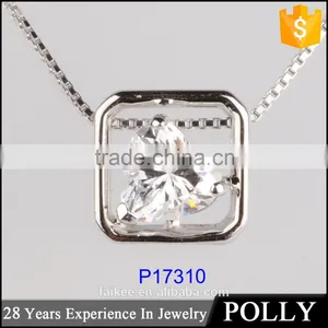 Square Set Yellow Zircon Silver Pendant Nacklace thumbnail-3