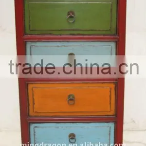 Chinese Antique Colourful Six Drawer Benside Cabinet thumbnail-1