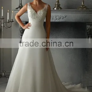 V-neck Sleeveless Wedding Gowns See Through Back Bohemian Style Wedding Dress thumbnail-1