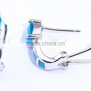 925 Sterling Silver Blue Opal Hoop Earrings Blue Topaz Earring thumbnail-3