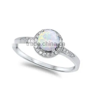 925 Sterling Silver Synthetic White Opal Ring Silver thumbnail-1