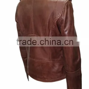 Ladies Short Brando Women Fitted Waist Length Soft Napa Lambskin Leather Jacket thumbnail-3