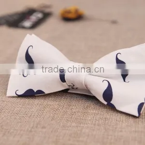 Cotton Mustache Pattern Pre--Tie Bow Tie in White thumbnail-1