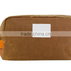 Custom Khaki Waxed Canvas Dopp Kit With Leather Trim thumbnail-1