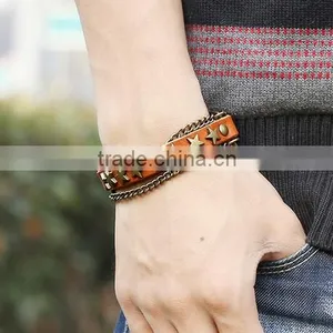 Punk Cool Men Womens Wide Genuine Leather Belt Bracelet Cuff Wristband Bangle thumbnail-2