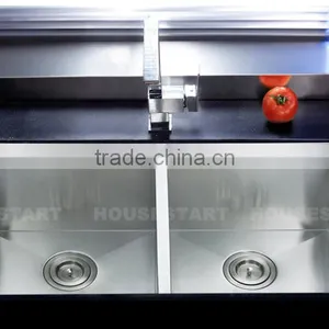 One Piece Wash Tank CUPC Certification SUS304 Handmade Kitchen Sink With Double Bowl Under Counter thumbnail-5