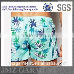 JMZ Wholesale OEM Swim Pants for Men Polyester Swimwear Creat Your Own Blue Palm Tree Design New 2015 Low Moq thumbnail-4