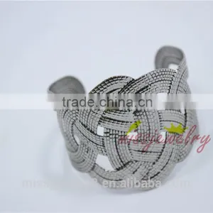 Fashion Silver Knitted Twisted Metal Women Wide Bracelet Fake Woven Cuff Bracelets Bangles for 2016 New Accessory thumbnail-4