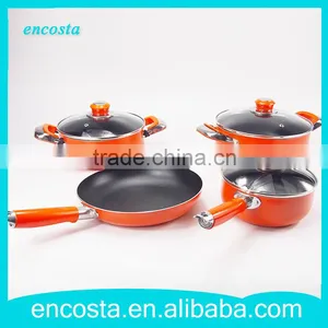 High Quality Orange 16/18/20/22CM Die Casting Aluminum Cookware Set With Glass Lid thumbnail-1