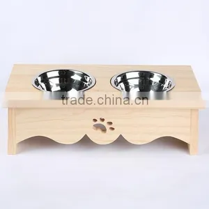 Wholesale Stainless Steel Pet Feeder Cheap Wooden Dog Bowl thumbnail-3