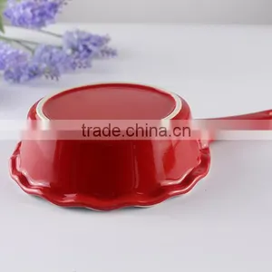China Suppliers Kitchen Cookware Ceramic Baking Pans With Red Handle thumbnail-2