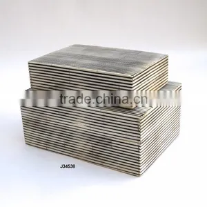 Black and White Parallel Pattern Bone Box Available in All Sizes and Colours thumbnail-1