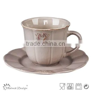 8oz Embossed Light Grey Colored Cup and Saucer thumbnail-1