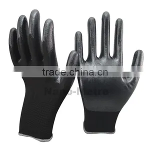 NMSAFETY 13 Gauge Knitted Seamless Black Polyester Liner Palm Coated Black Nitrile Work Safety Gloves for Light Industry thumbnail-2