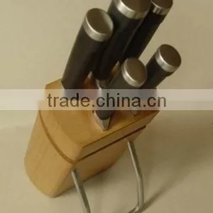 Regular 5- Slots Rubber Wood Knife Block, Stand, Holder, With Metal Foot thumbnail-4