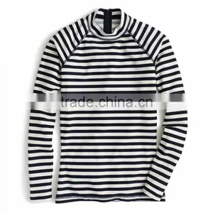 Polyamide Nylon Elastane Spandex Comfortable Long Sleeve Custom Printed Classic Navy Blue White Stripe Beach Surfing Rash Guard thumbnail-4