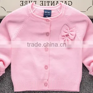 OEM 100% Cotton Knitted Cute Bows Girls Pink Cardigan Sweaters thumbnail-1