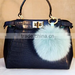 Myfur Top Quality Soft Real Fox Body Fur Made Bag Charm With Leather Strap Key Chain thumbnail-3