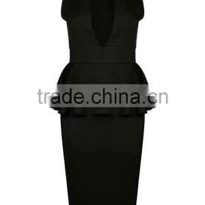 Yihao OEM Factory 2016 Women New Summer Latest Designs V Neck Midi Peplum Dress Fashion for Ladies thumbnail-5