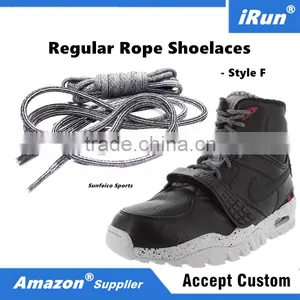 Regular Rope Variegated Pattern Shoelaces for Runners Shoes - Custom Packaging Regular Laces With Plastic Tips - White / Black thumbnail-1