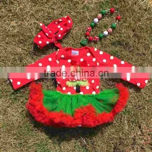 Baby Clothes Christmas Christmas Tree Green Red Tutu Romper White Dot Christmas Romper Kid Romper With Neckalce and Headband thumbnail-1
