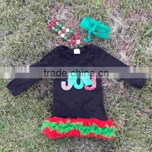 2-7t Winter Christmas Girl "JOY" Dress Children Long-sleeved Ruffle Clothing Kids Girl Christmas Party Costumes Xmas Gift thumbnail-1