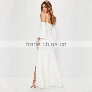 SIMPLE STYLE Women Lace Split Hem and Deep V-neck Maxi Prom Derss thumbnail-5