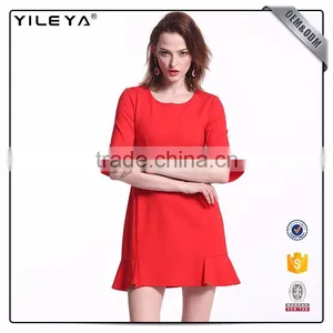 Customizable Short Slim Waist Red Ruffle Dress thumbnail-2