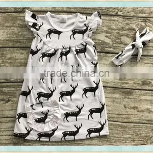 Children Latest Fashion Dress Designs White Flutter Sleeve Print Deer Christmas Dress Toddler Girl Dress thumbnail-1