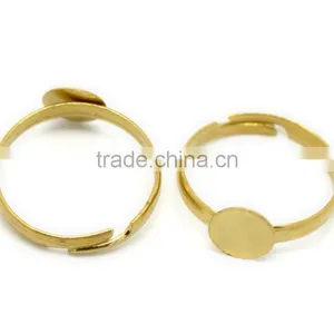 Brass Tone Adjustable Rings Blanks Round Cabochon Ring Setting thumbnail-1