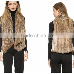 YR284 Women Yarn and Real Rabbit Fur Knitted Vest With Elastic thumbnail-1