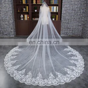 HSP1702 Luxury Real Photo Wedding Veils 3 Meters Long Lace Appliqued Bridal Veil thumbnail-1