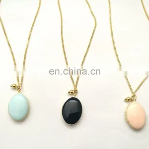 Customized Hypoallergenic Pastel Color Oval Photo Locket Enamel Necklace thumbnail-6