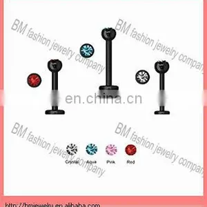 Black Titanium Plated Lip Labret Rings Body Piercing Jewelry thumbnail-1