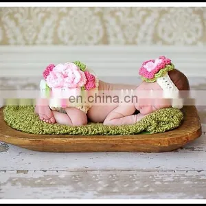 Flowers Baby Girl Crocheted Diaper Cover Nappy Cover and Headband Set, Bloomers, for Newborn - 3 Months Baby Accessories thumbnail-1
